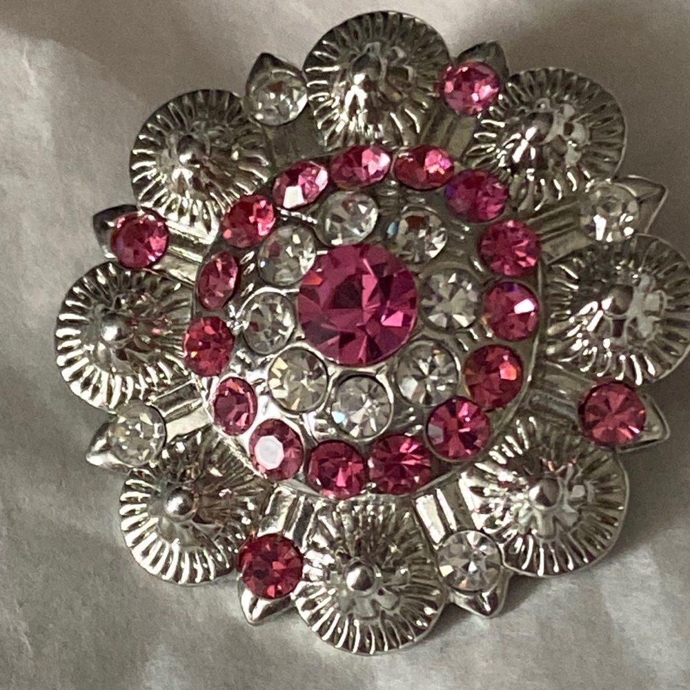Pink & White Rhinestone Silver Tone Pendant